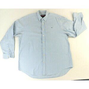 Vineyard Vines Blue Check Long Sleeve Button Front Whale Shirt Mens Large